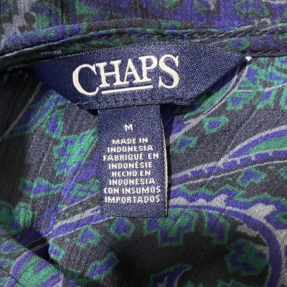 Chaps Women's Blouse Medium Ruffle Bell Sleeves Boho Blue Paisley Top - Picture 3 of 6